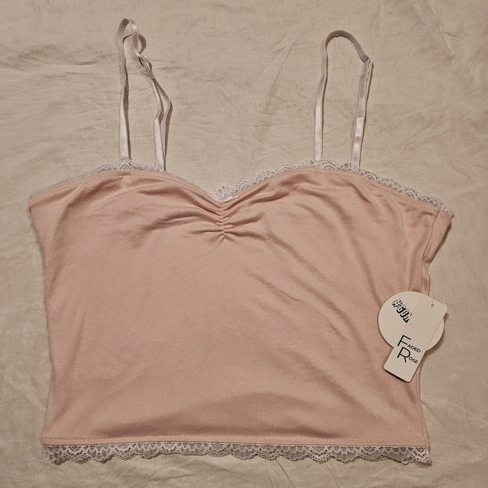 Faded Rose Pink Lace Trim Women's Cami Top XL